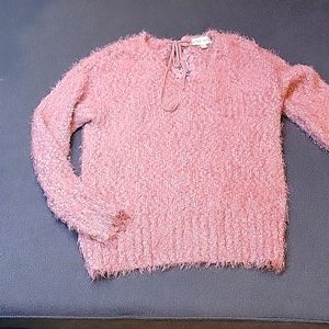 Knox Rose medium pink sweater lace detail in back